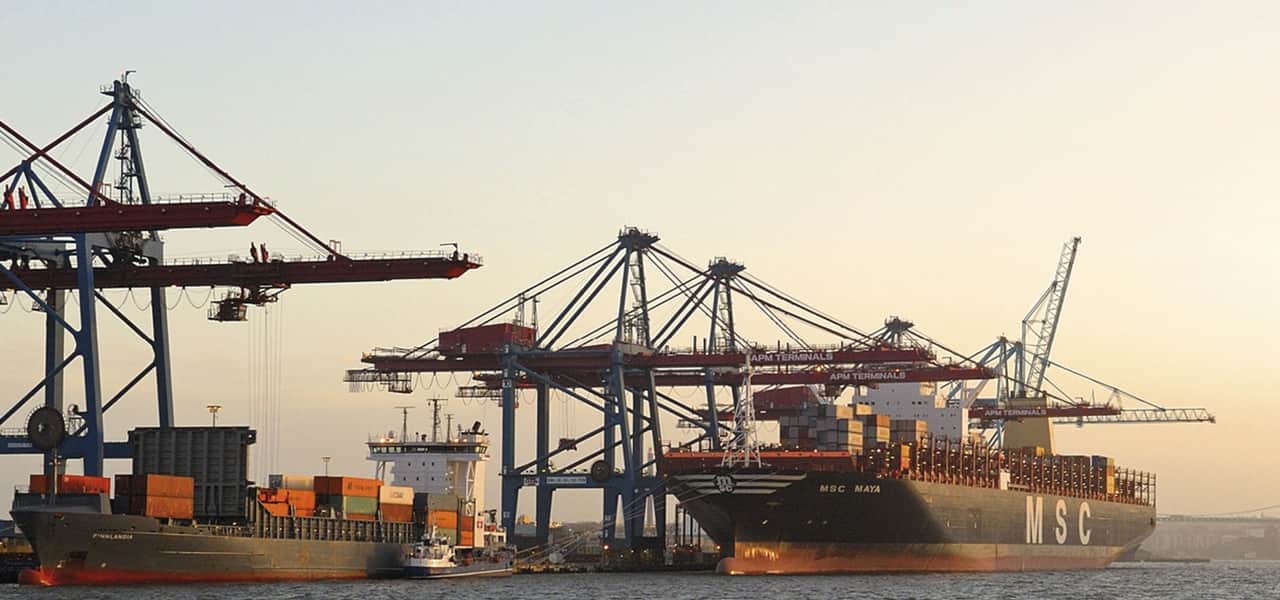 Ships in a harbour.