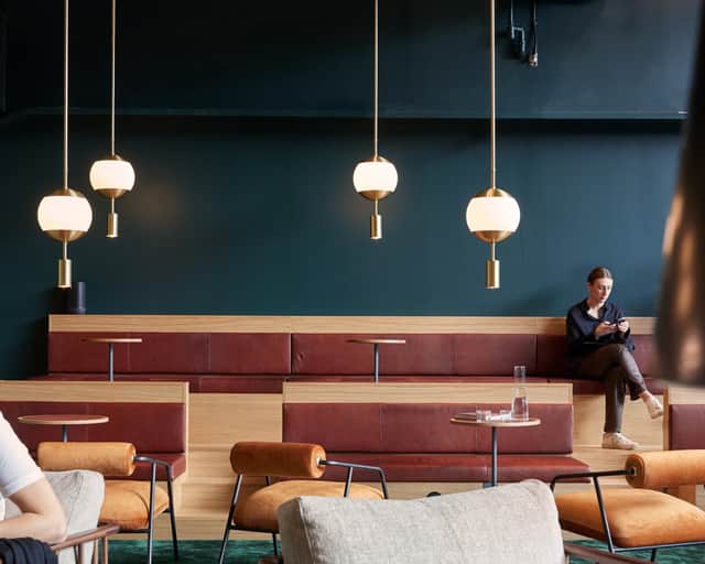 Open space with wooden benches.