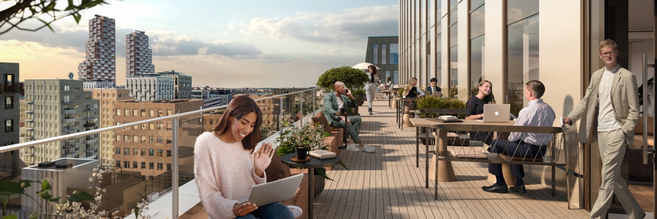 Vision image of people on a roof terrace.