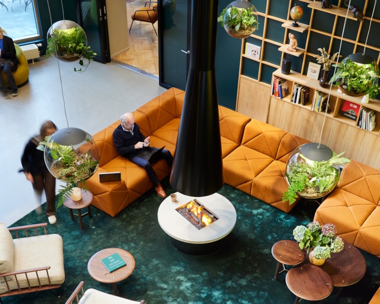 View over a lounge area.