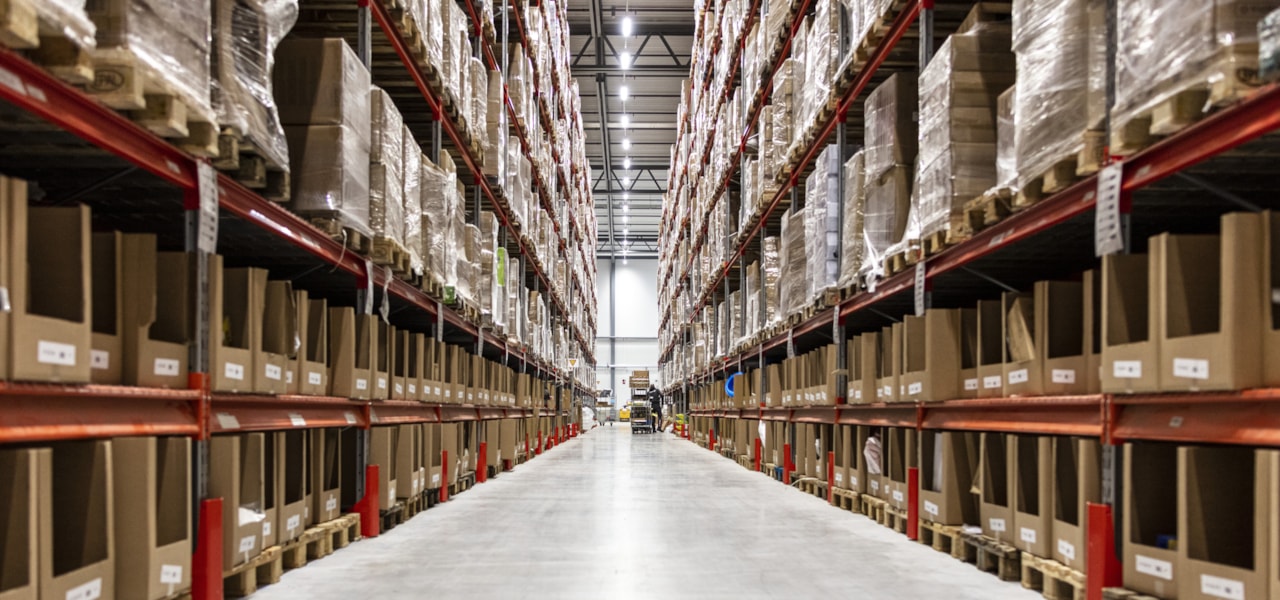 Shelves in a warehouse.