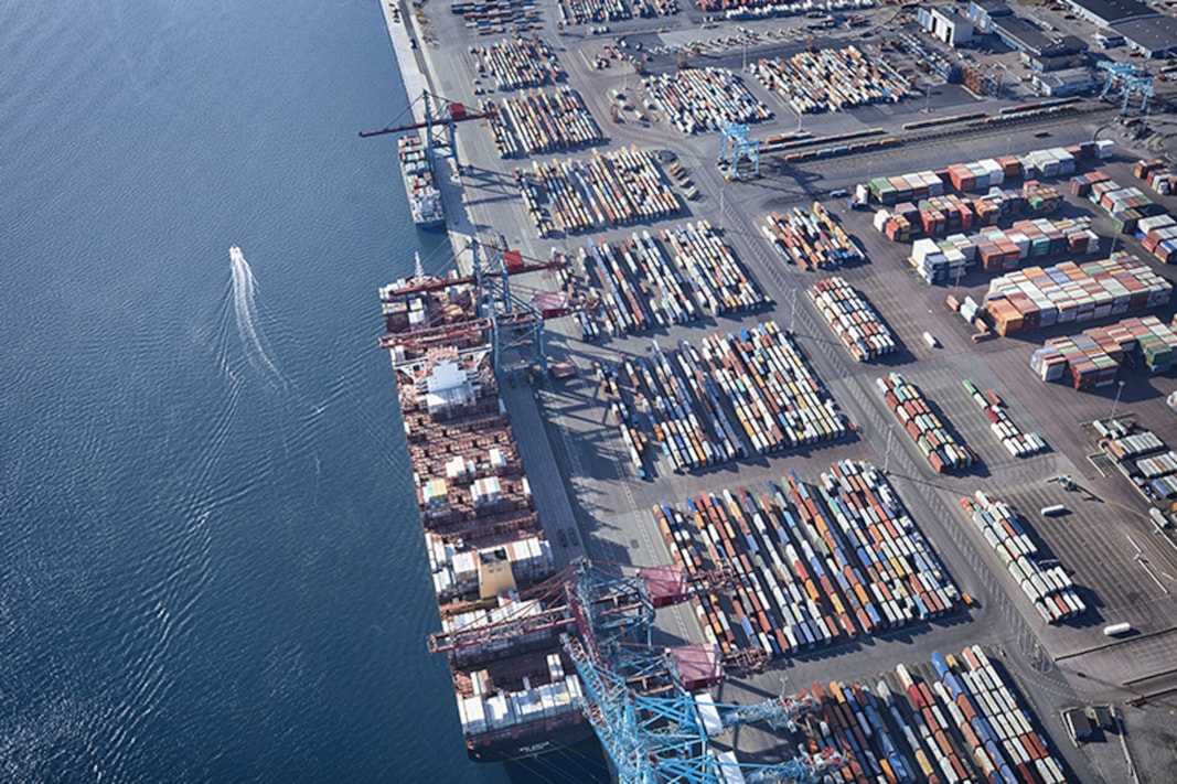 View over harbour area.