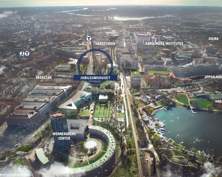 Vision image over the city with properties highlighted.