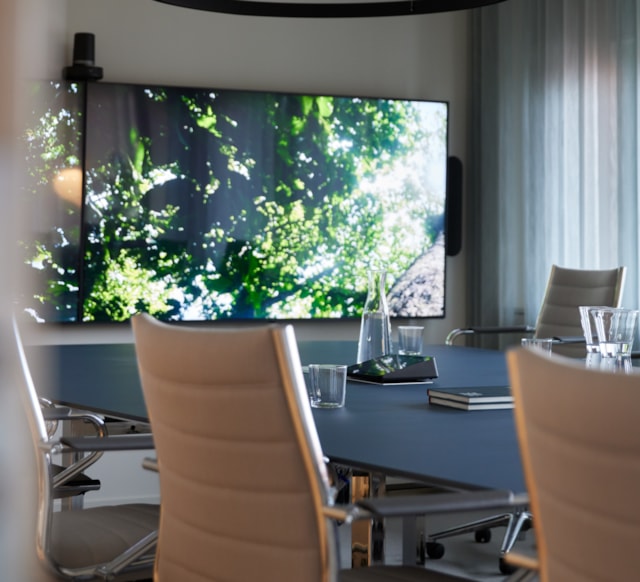 Conference room with a screen.