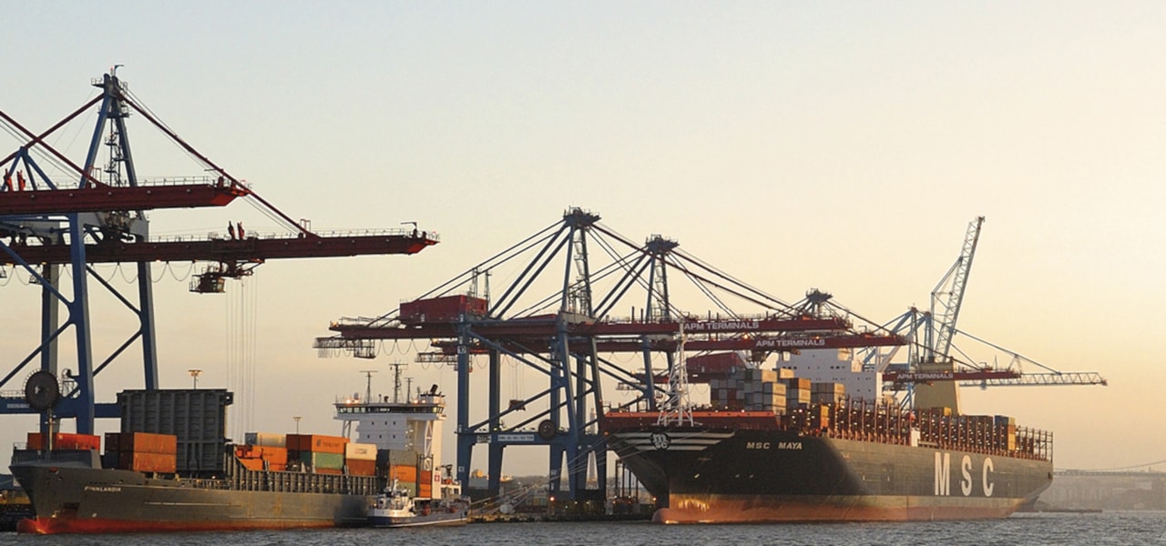 Ships in a harbour.